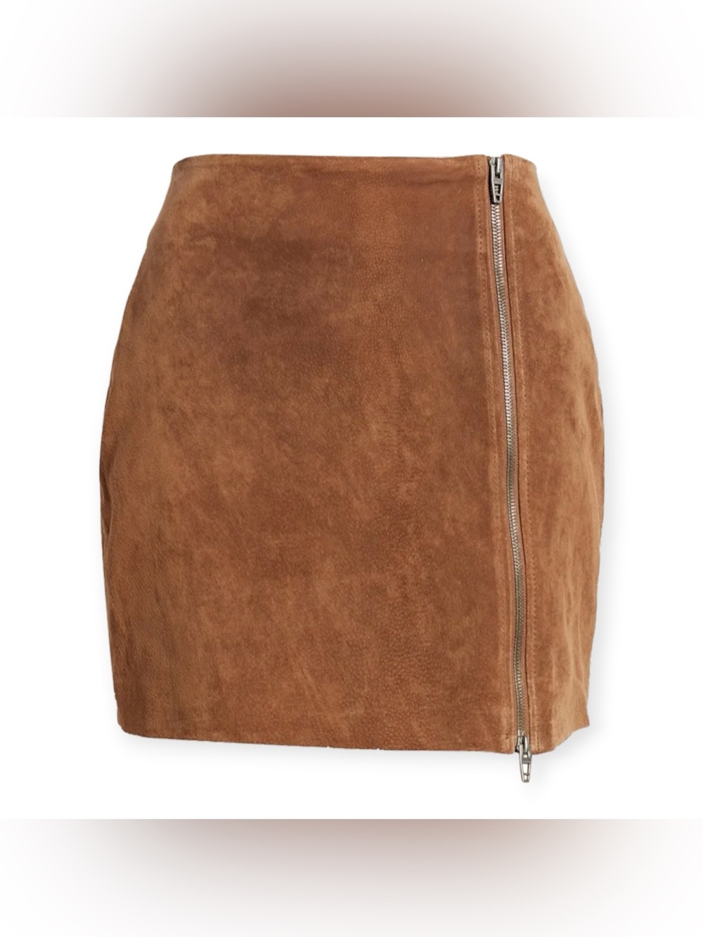 Blank NYC Cognac Brown Suede Zip Mini Skirt NWT